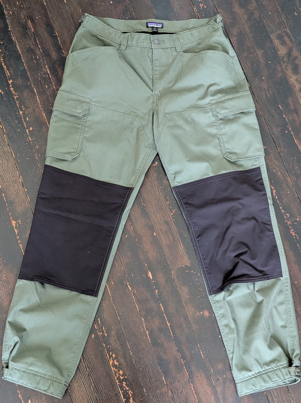 Patagonia Olive Green Cargo Pants with Black Knee Panels